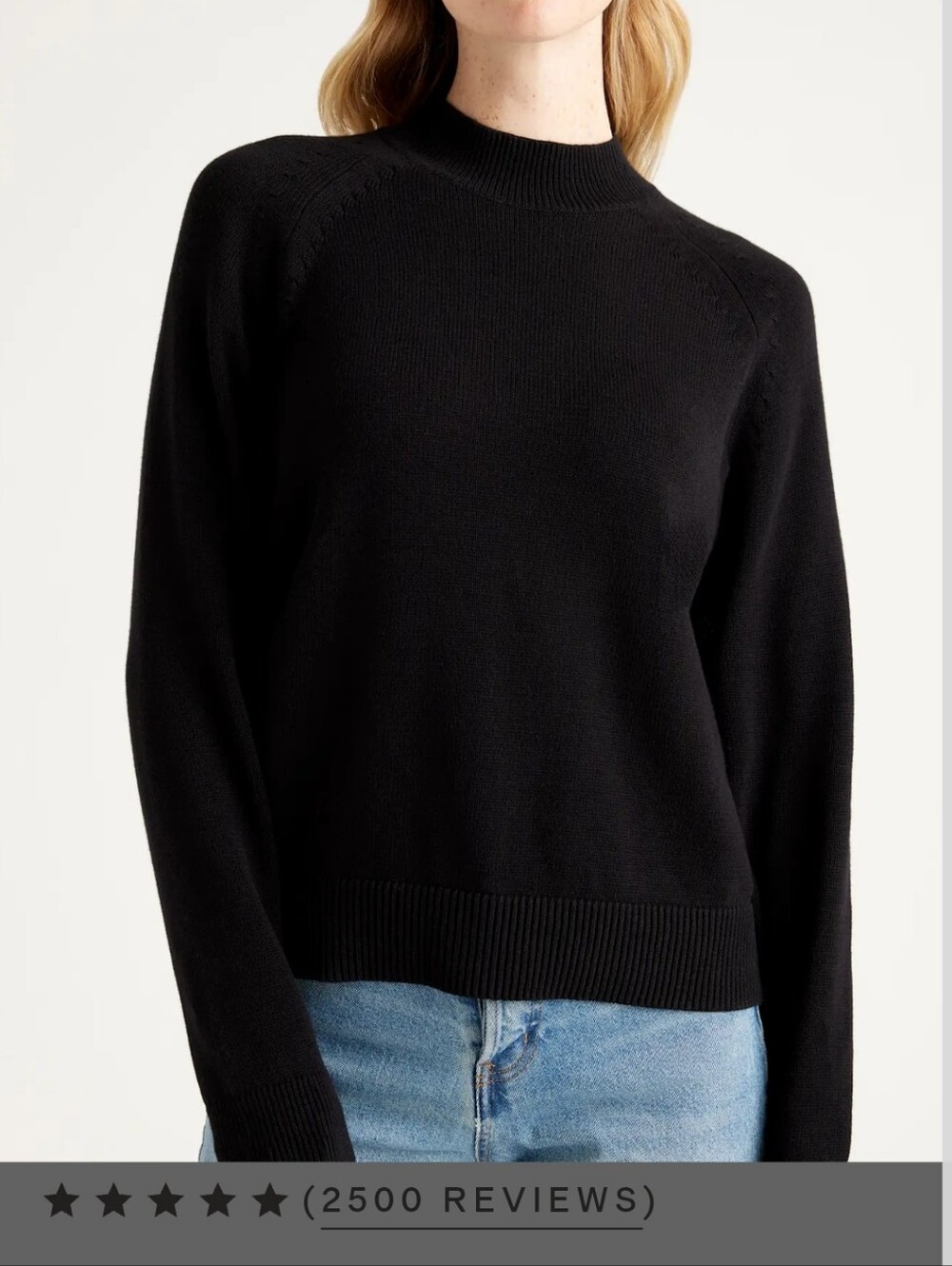 NWT Quince 100% Organic Cotton Mock Neck Sweater Black Size L